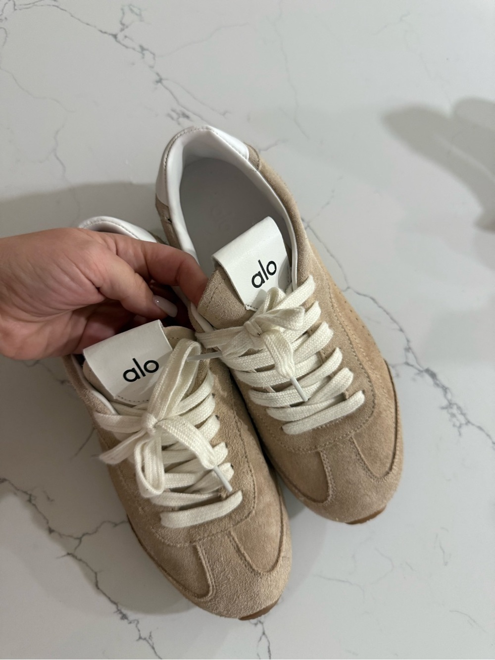 ALO Yoga Beige Suede Lace-Up Sneakers